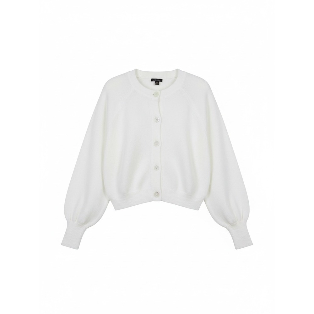 Wild Fable White Fuzzy Button Front Cropped Cardigan Balloon Sleeve Sweater M